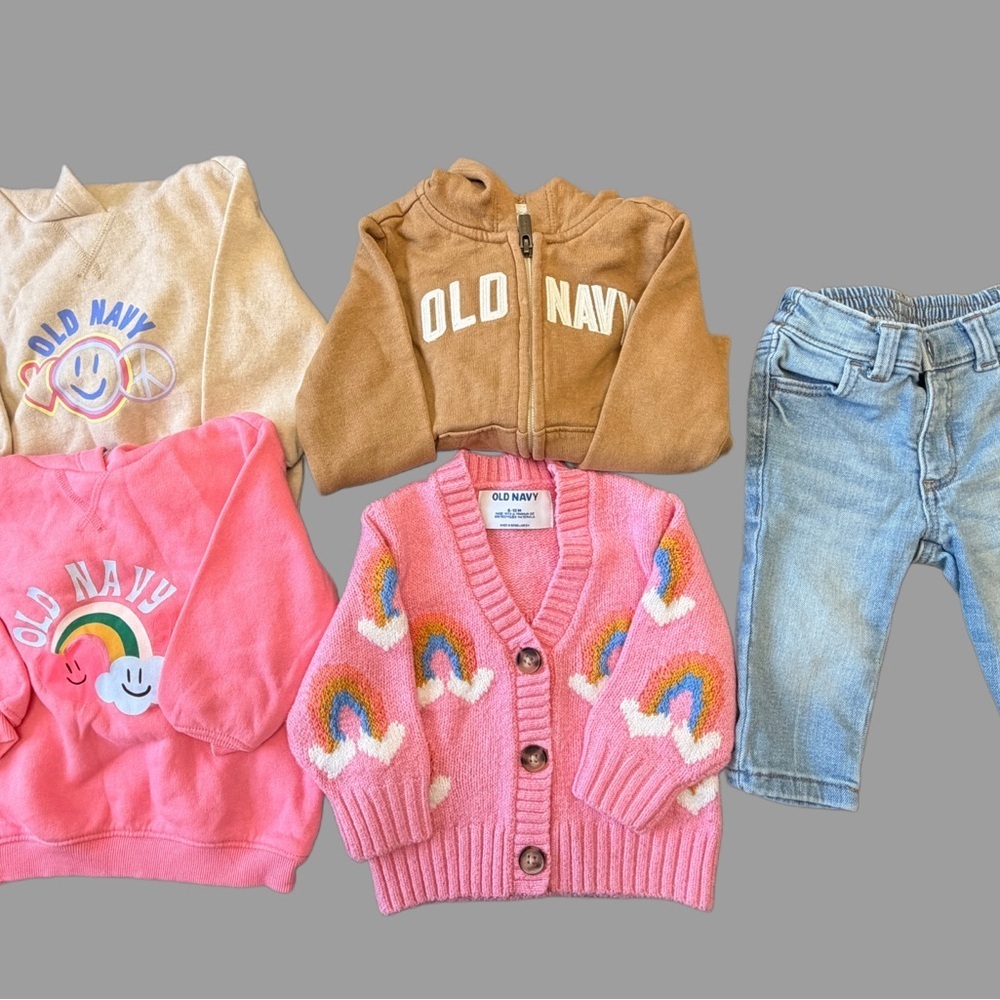 Baby Girl 5-Piece Clothing Bundle | 3 Hoodies, 1 Cardigan, & 1 Jeans | 6-12 Mo.